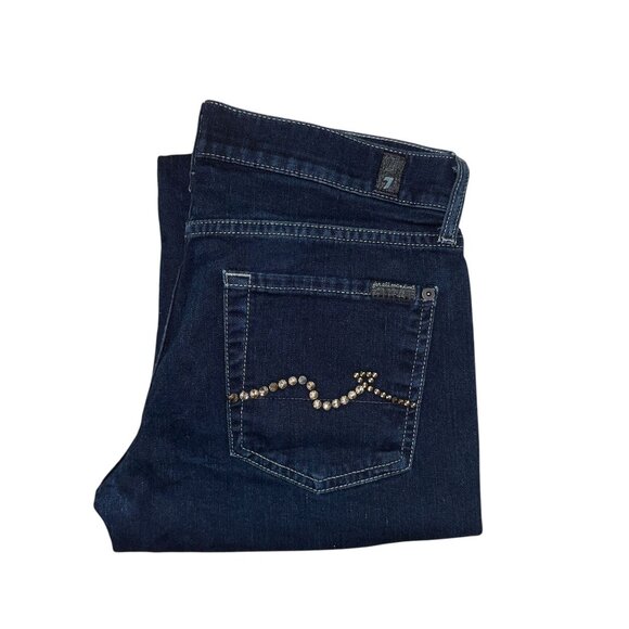 7 For All Mankind Denim - 7 For All Mankind 7FAM Roxanne Womens Jeans 28 33 Straight Leg Dark Embellished